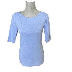 J.Crew Painter T Light Blue 100% Cotton Medium Elbow Sleeve Button Shoulder Tee